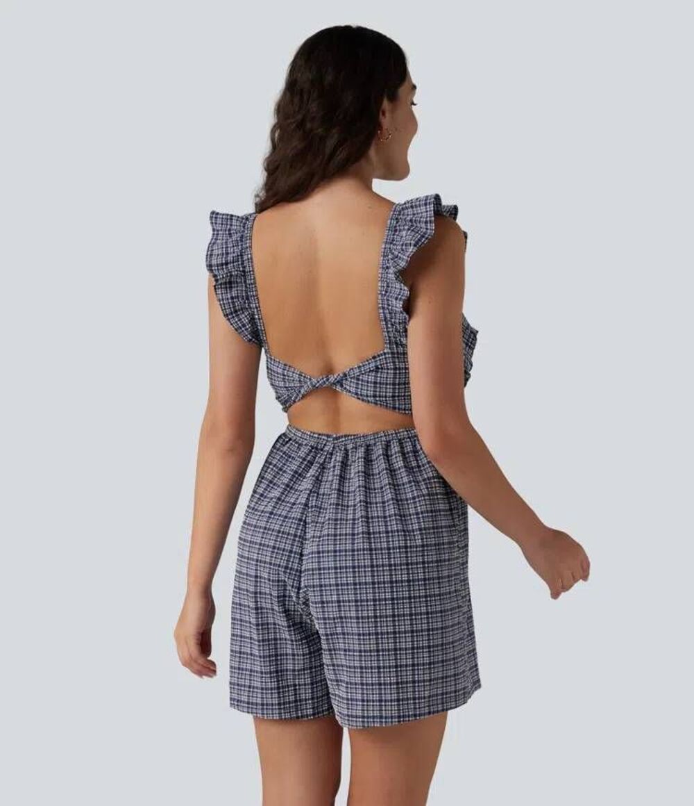Halara Gingham Ruffle Romper